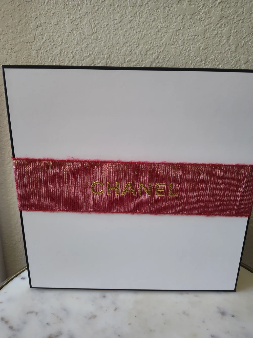 CHANEL Large White Gift Box  Logo Ribbon Black Logo Envelope Luxury Packaging